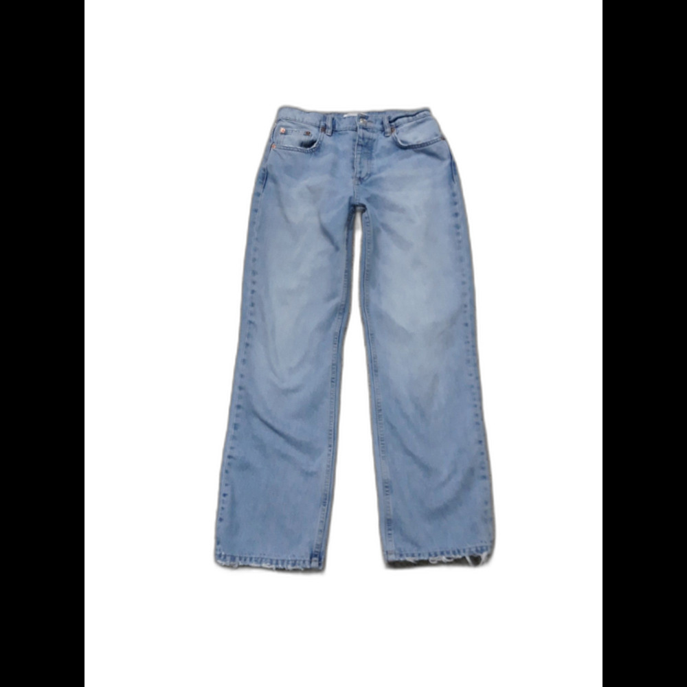 4 Zara High-Rise Button Fly Crop Straight Leg Light Wash